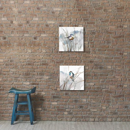 Vista 3 de Cuadro abstracto de pájaro para pared, diseño de pájaros en junco, impresiones de acuarelas sobre lienzo para dormitorio