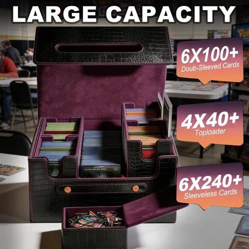 Vista 4 de MTG Commander Deck Box, 4-in-1 Trading Card Storage Case fits 400+ Double Sleeved Cards, Premium PU Leather Deck Box MTG with Display Window & 4