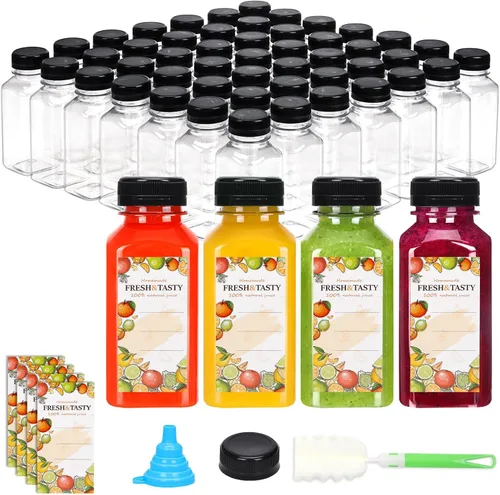 Vista 16 de TOMNK 12 botellas de plástico de 2 onzas con tapas, recipientes reutilizables transparentes a granel para bebidas de jengibre shot, jugo, leche