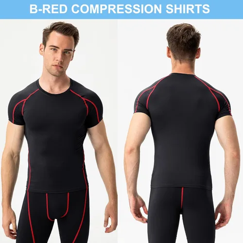 Vista 3 de Paquete de 3 camisetas de compresión atléticas para hombre, manga corta, camiseta de entrenamiento, camiseta deportiva fresca y seca