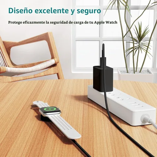 Vista 2 de Cargador de Apple Watch mejorado, cargador rápido magnético, adaptador de enchufe USB C con cable de carga rápida inalámbrico portátil de 3 pies