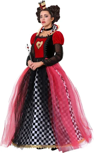 Vista 2 de Adult Ravishing Queen of Hearts Costume Womens, Fancy Checkered Dress Halloween Outfit, Red and Black Villain