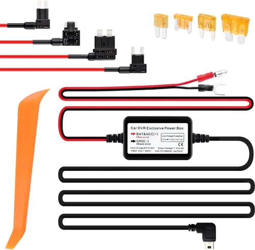 Vista 9 de Kit de cable micro USB para cámara de tablero de 9.68 pies, 12 V-30 V a 5 V 2.5 A, cargador de cámara de tablero de automóvil, fuente