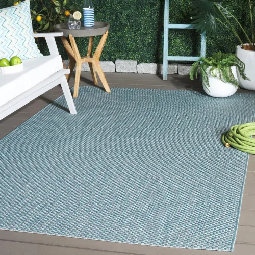 Vista 117 de SAFAVIEH Alfombra Lavable para Exteriores Colección Courtyard - 2'3" x 5', Azul Aqua y Gris, No Desprende Pelusa y Fácil Limpieza, Ideal para Patio