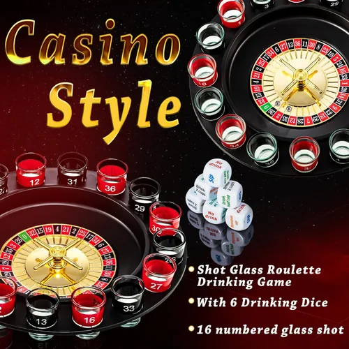 Vista 2 de Hiboom Juego de ruleta de vaso de chupito y juego de dados para beber, 16 vasos y 2 bolas para adultos, reuniones familiares, bares, suministros