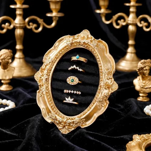Vista 26 de Liliaafar Vintage Ring Holder Rectangle Black Ring Wedding Display Suede Jewelry Box Stand Frame Earring Tray Anniversary Engagement Baroque