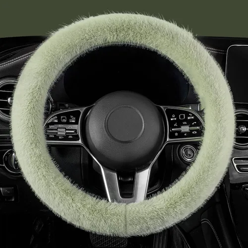 Vista 13 de LACDL Fundas mullidas de invierno para volante de automóvil, para mujer, cálida y bonita funda para volante de automóvil para sedán, SUV, súper Negro