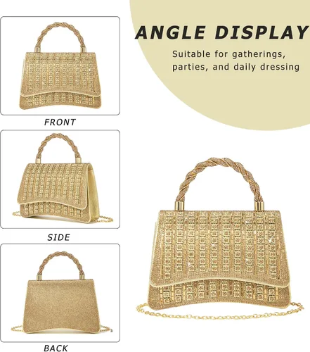 Vista 5 de Bolso de mano con strass para mujer, bandolera brillante y bolsos para boda, fiesta, noche, bolso cruzado