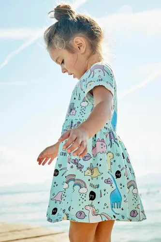 Vista 3 de Bumeex Vestidos de manga corta con estampado de dibujos animados de algodón para niñas pequeñas de 1 a 7 años