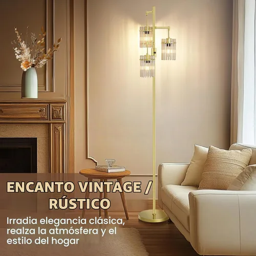 Vista 5 de Lámparas de pie industriales modernas para sala de estar, lámparas altas de pie de árbol de vidrio regulables con 3 elegantes cabezales de jaula