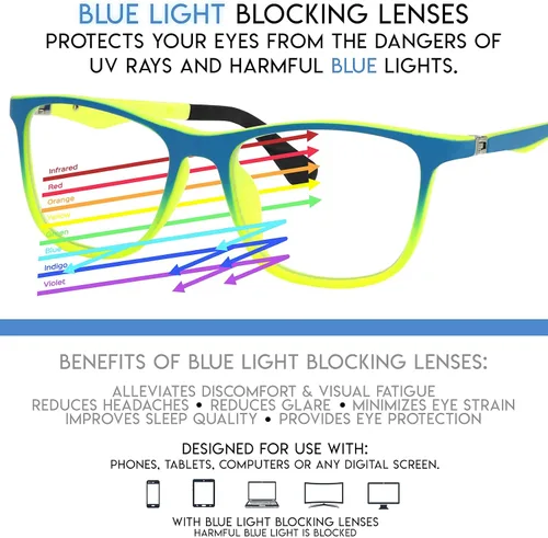 Vista 7 de Yogo Vision Kids Blue Light Blocking Glasses Computer Eyeglasses Boys Girls Square Frames Anti Strain Reduce Glare