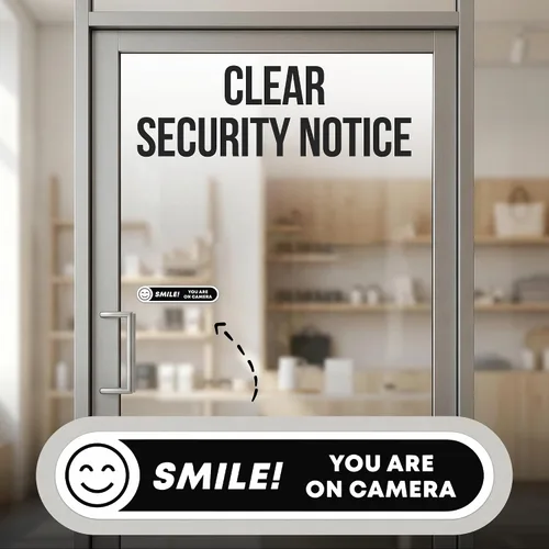 Vista 2 de Calcomanías para cámara Smile You're On (8 piezas) – Adhesivo fuerte, resistente al agua, letreros de «You are on» Tamaño 5 x 1 pulgadas. Adhesivos