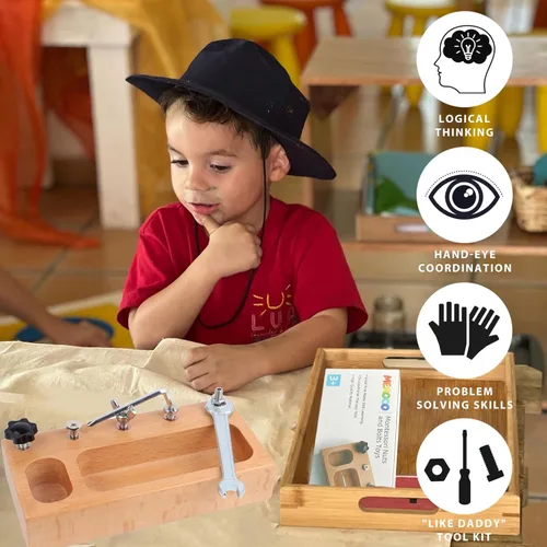 Vista 6 de MEROCO Montessori - Tablero de destornilladores - Juguetes educativos de aprendizaje para niños de 3 a 5 años - Juguete Montessori sensorial