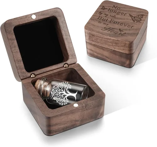 Vista 12 de SOITIS Urnas pequeñas para cenizas humanas, recuerdo de acero inoxidable, mini urnas para cenizas humanas, caja de madera para compartir cenizas