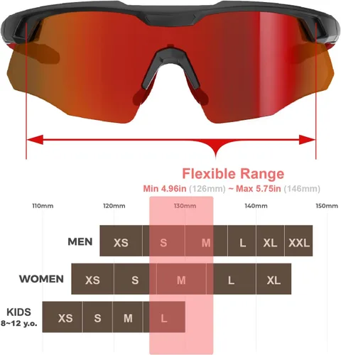 Vista 4 de Gafas de sol de béisbol pequeñas envolventes para jóvenes, niños y mujeres, para correr, ciclismo, deportes al aire libre