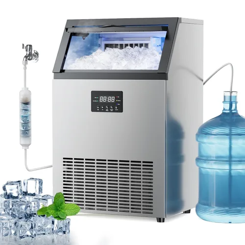 Vista 9 de Commercial Ice Maker Machine, 450lbs/24H ice Machine, 120Lbs Storage Balck Stainless Silver