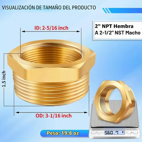 Vista 5 de Adaptador de manguera contra incendios, 2 "NPT x 2-1/2" NST NH Conversor