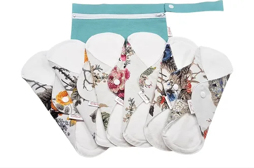 Vista 10 de Lilind ® Paquete de 7 toallas de tela para tanga en flores rojas, 100% algodón orgánico, reutilizables, lavables, toallas sanitarias menstruales