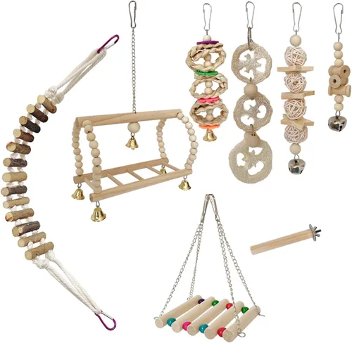 Vista 4 de Birdcage Swing Bird Toy Set Birdcage Hanging Corn Husk Tearing Cage Accessory Budgies Chewable Exercise 8PCS Bird Exercise Equipment