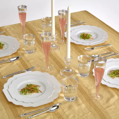 Vista 7 de SILVER SPOONS Platos desechables de diseño elegante para fiesta (10 piezas) Juego de cena desechable resistente de 10.75 pulgadas, platos de Blanco