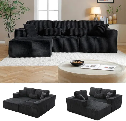 Vista 15 de Sofá modular Cloud de 108 pulgadas, moderno sofá deshuesado con otomana móvil, sofá modular de asiento profundo, sofás esquineros de pana para sala