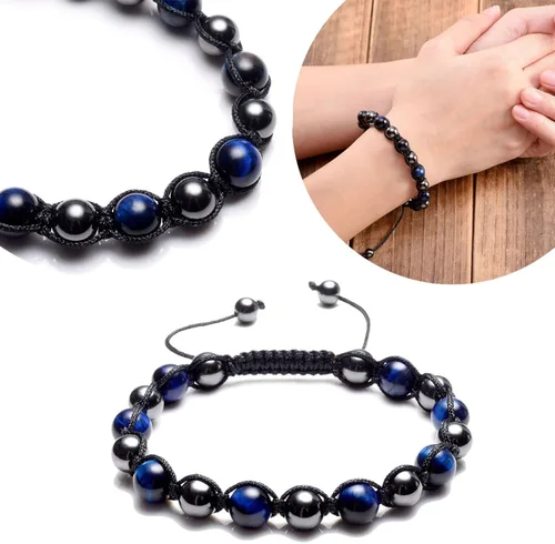 Vista 4 de Top Plaza Pulsera de eslabones trenzados ajustables para hombres y mujeres con energía curativa de ojo de tigre natural, piedras magnéticas