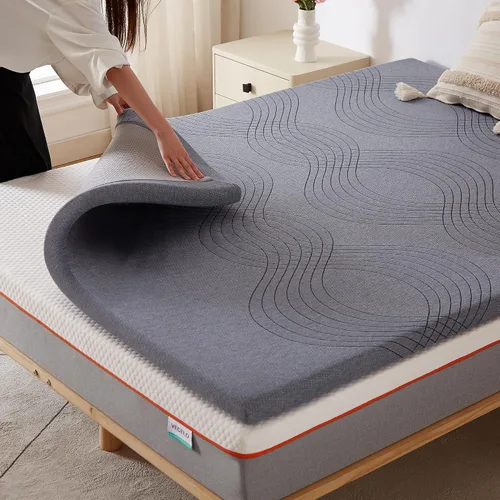 Vista 6 de VECELO Cubrecolchón de espuma viscoelástica con infusión de gel, tamaño individual, protector de colchón fresco de 2 pulgadas con funda lavable