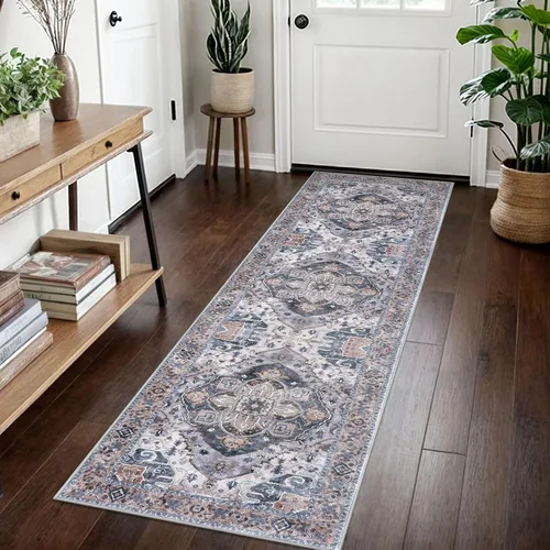 Vista 163 de SIILOOM Alfombra lavable de 2 x 3 pies, alfombra suave color taupe ceniza para entrada, tapete antideslizante para puerta de interior, tapete