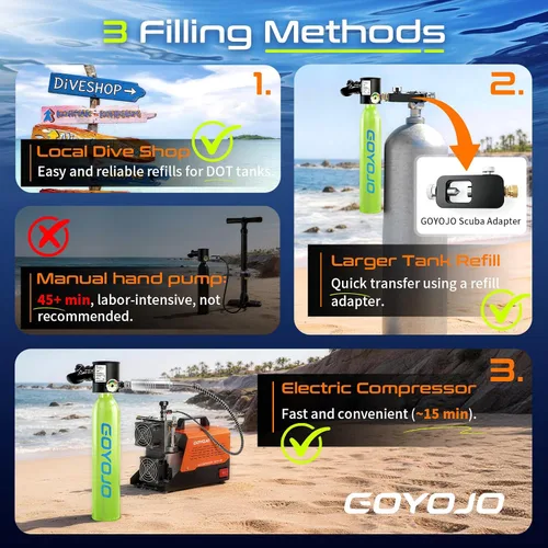 Vista 5 de GOYOJO Mini tanque de buceo, tanque de aire portátil para pulmón con certificado DOT, botella de respaldo de emergencia recargable para esnórquel