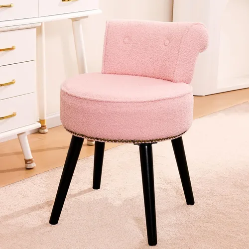 Vista 18 de Silla de tocador de terciopelo negro con respaldo pequeño, taburete de maquillaje, sillas acentuadas con botones sin ruedas, taburete de tocador