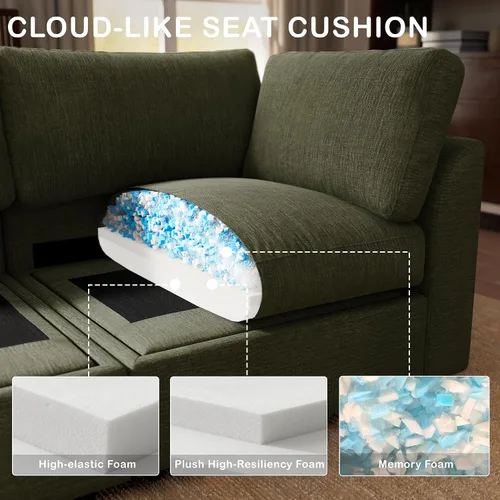Vista 8 de Sofá modular Cloud de 100 pulgadas con reposabrazos curvo, moderno sofá modular con otomana de almacenamiento, cómodo sofá de nube de gran
