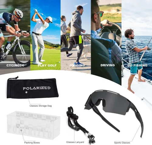 Vista 6 de Lentes de sol polarizados deportivos para hombres y mujeres, protección UV 400 TR90, para ciclismo, esquí, conducción, C1