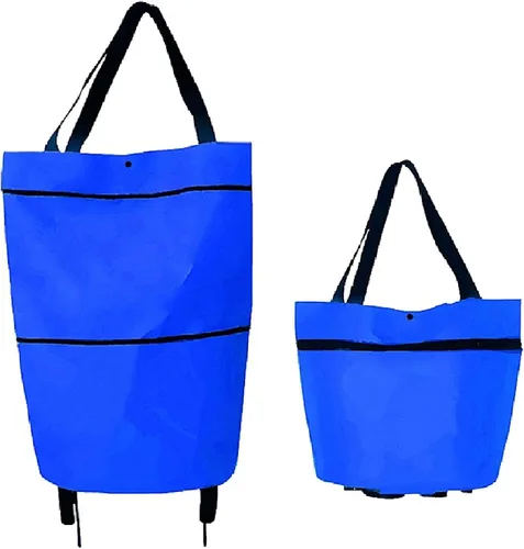Vista 8 de Bolsa de compras plegable 2 en 1, carrito de compras plegable ligero, carrito de compras con ruedas, plegable, bolsa de compras plegable