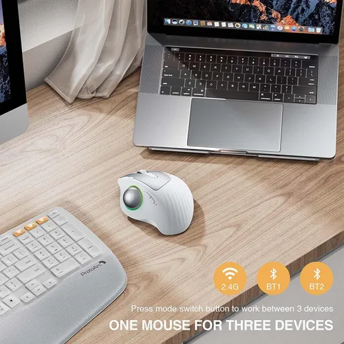 Vista 2 de ProtoArc Ratón inalámbrico Bluetooth Trackball, EM01 2.4G RGB ergonómico, recargable, conexión de 3 dispositivos y control de pulgar, compatible