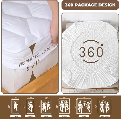 Vista 4 de Protector de colchón impermeable tamaño King, 100% poliéster, transpirable, funda de colchón silenciosa con bolsillo de 6 a 18 pulgadas