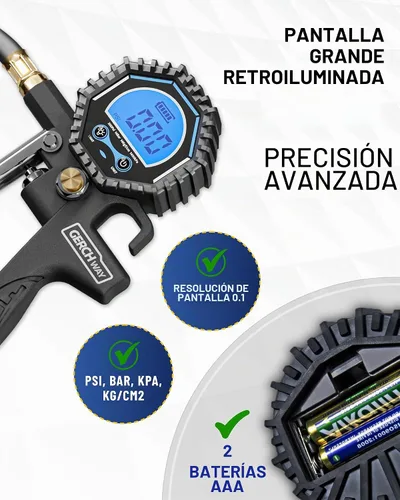 Vista 5 de Adaptador de válvula Presta con manómetro e inflador para compresor de aire Black
