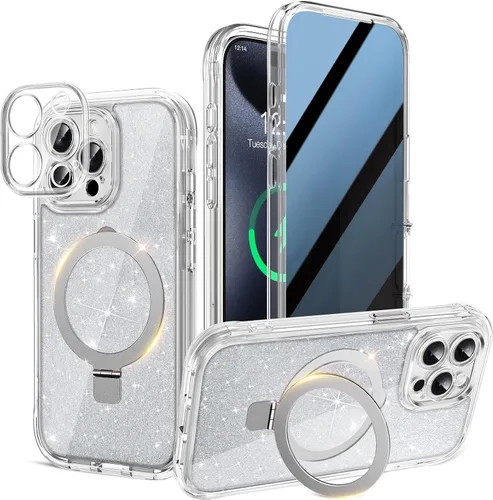 Vista 24 de Funda magnética de privacidad para iPhone 17 Pro Max [Cartulina Aurora con purpurina] [Soporte magnético invisible] protector de pantalla integrado