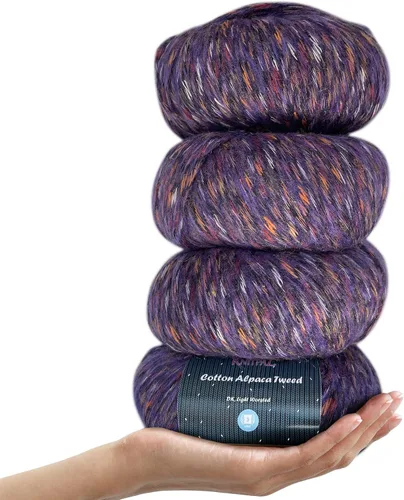 Vista 12 de Hilo de alpaca Tweed de algodón para ganchillo, paquete de 4 (588 yardas/7.05 oz), patrones libres, hilo de tweed para tejer, peso de peinado ligero