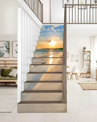 Vista 3 de FLFK Calcomanías para escaleras - Adhesivos para escaleras, Calcomanías autoadhesivas para escalones de Sunrise Coast, para decoración del hogar