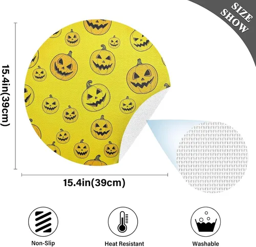 Vista 4 de Yellow Pumpkins Dining Room Table Placemats, Non Slip Placemats Set Washable for Kitchen Table one sizex6