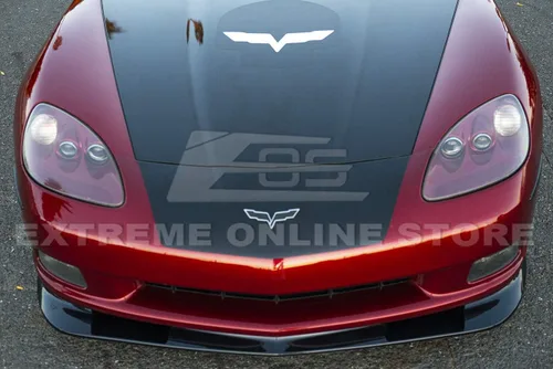 Vista 3 de Reemplazo para modelos Chevrolet Corvette C6 Base 2005-2013 Divisor de borde de defensa frontal estilo ZR1 extendido y extensiones de panel rocoso