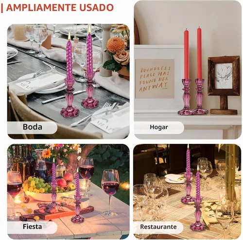 Vista 7 de Portavelas de cristal, 2 portavelas de base ancha, soporte decorativo para velas, centros de mesa para Halloween, Navidad, boda, fiesta de Morado