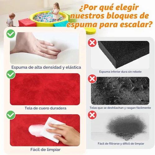 Vista 6 de Juego de bloques de escalada de espuma suave, juguetes de escalada para niños pequeños con pozo de bolas para jugar en interiores, escalador modular