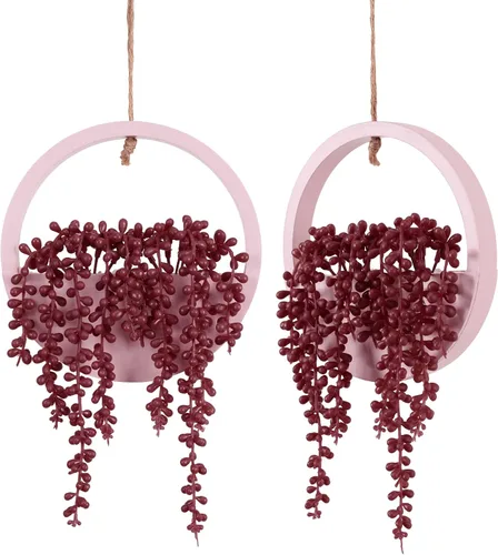 Vista 11 de Floweroyal 2pcs Plantas Suculentas Artificiales Colgantes 20.1'' Cadena de Perlas Falsas en Maceta con Cordón de 9.4'' para Decoración de Pared
