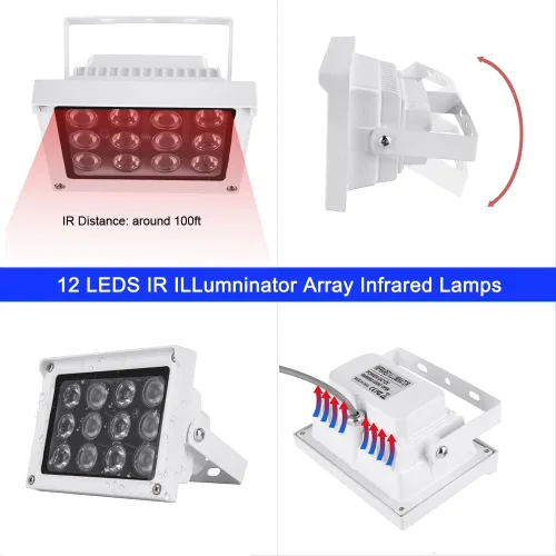 Vista 6 de Iluminador infrarrojo 12pcs matriz IR LED IR iluminador visión nocturna gran angular largo alcance al aire libre impermeable para cámara de Blanco