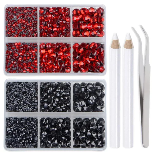 Vista 31 de LPBeads 6400 unidades de diamantes termoadhesivos de 12 colores con parte trasera plana, 5 tamaños mixtos, gemas de cristal redondas con pinzas
