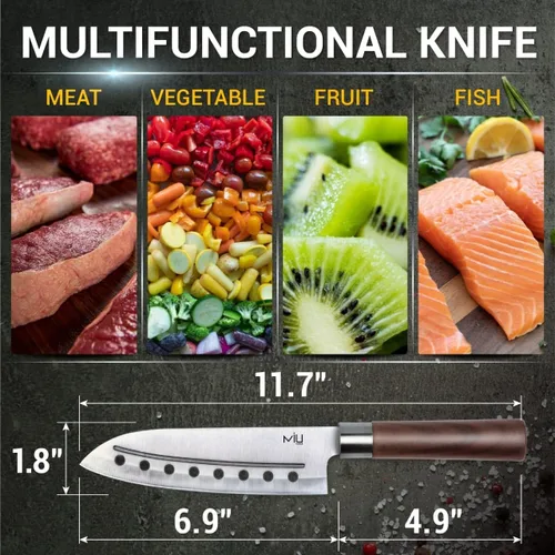 Vista 6 de MIU Santoku - Cuchillo multiusos de 7 pulgadas para chef con mango de plástico cómodo