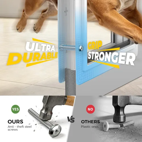 Vista 4 de Puerta de perro mediana para puerta, puerta de perro de metal con panel de bloqueo, puertas para perros medianos con solapa magnética, diseño