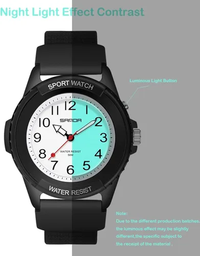 Vista 2 de WISHFAN Reloj analógico impermeable para mujer, reloj analógico con retroiluminación LED, reloj de pulsera simple para niñas y mujeres