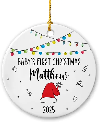 Vista 11 de Adorno de cerámica personalizado para la segunda Navidad de león para bebé, regalo de 2º adorno de árbol de Navidad de león para bebé, recuerdo